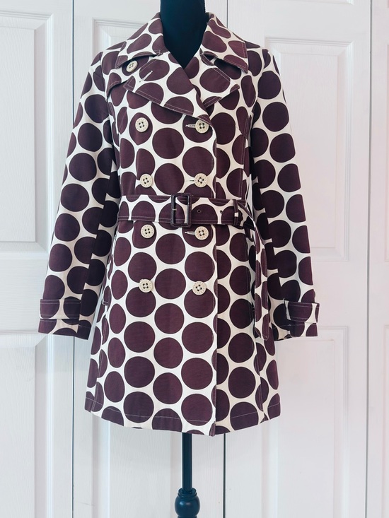 Merona Jackets & Blazers - MERONA ~ Chocolate Brown Polka Dot Trench Coat w/Cream Background and Pockets